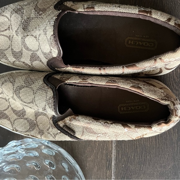 Coach Kivy Sequin Slip On Sneaker Tennis Shoe Brown  Coach Signature Logos Sz 9B - Picture 5 of 10